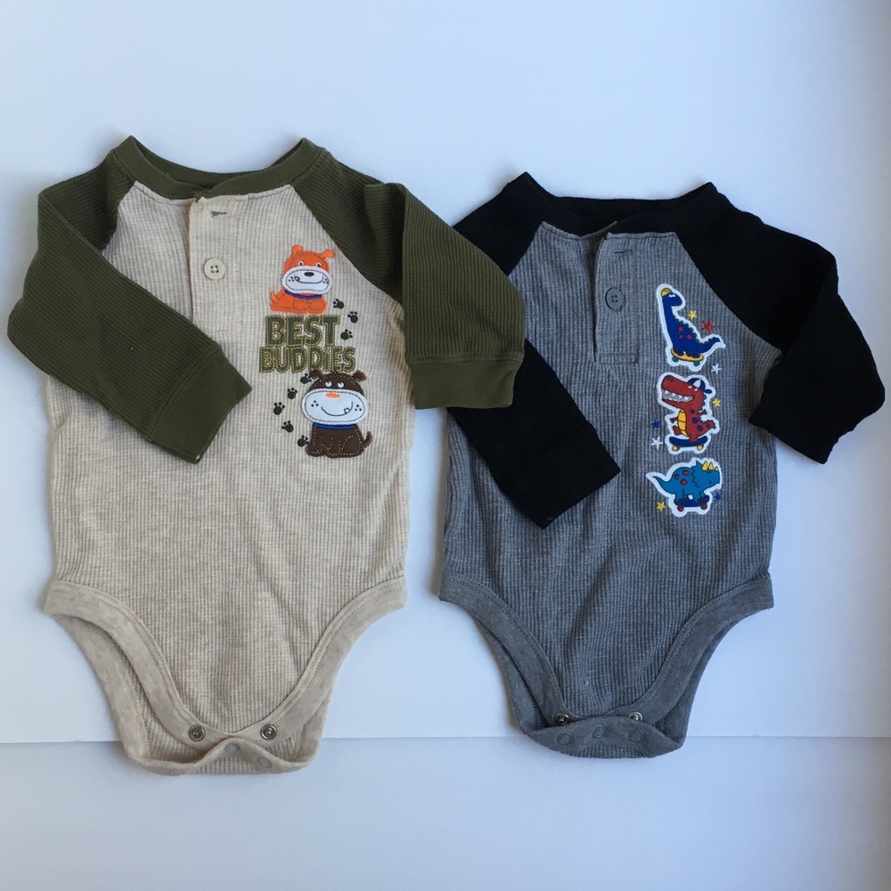 2 Long Sleeve Thermal Henley Raglan Bundle